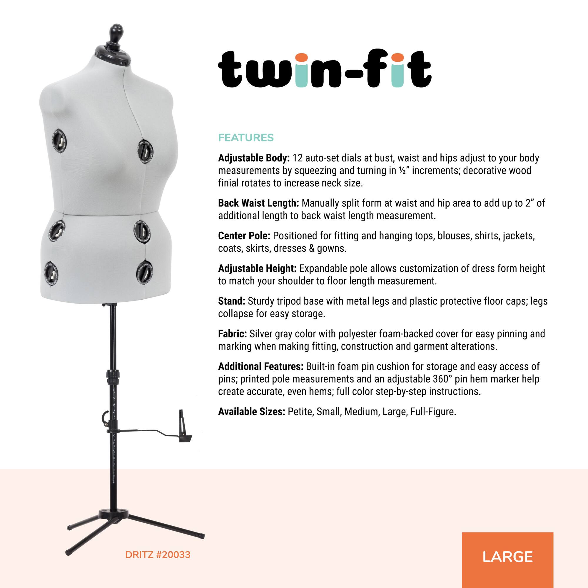 Dritz® Twin-Fit Large Dress Form with Adjustable Tri-Pod Stand